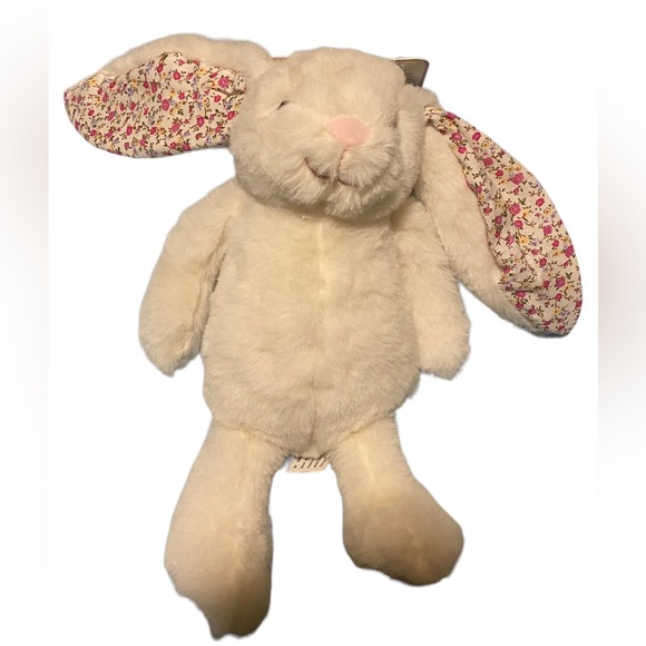 Kellytoy Cream Bunny Rabbit Stuffed Animal Plush Floral Crinkle Ear Rattle NEW - Picture 1 of 16